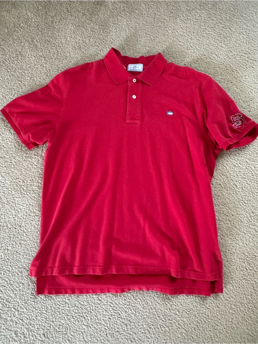 Southern Tide Red Polo Shirt with Embroidered NCSU Block S on sleeve